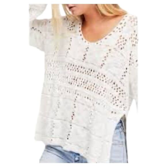 Free People size S Flower Child crocheted sweater oversized high low . - Picture 1 of 9